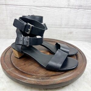 Vince Ria City Black Leather Sandals Heel Gladiator Buckles Revolve Size 7.5M